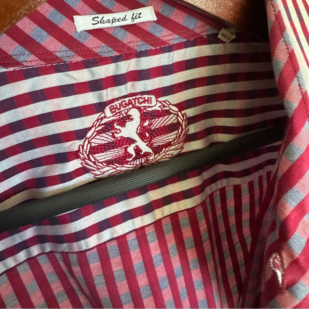 Bugatchi Red & White Check Casual Button-Down Shirt